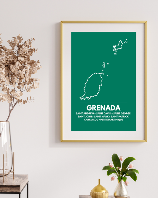 Island & Parishes of Grenada Poster Print Green
