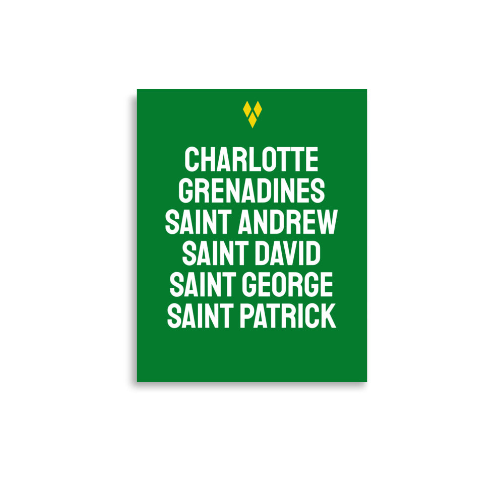 Parishes of Saint Vincent and the Grenadines Poster in Bold Green