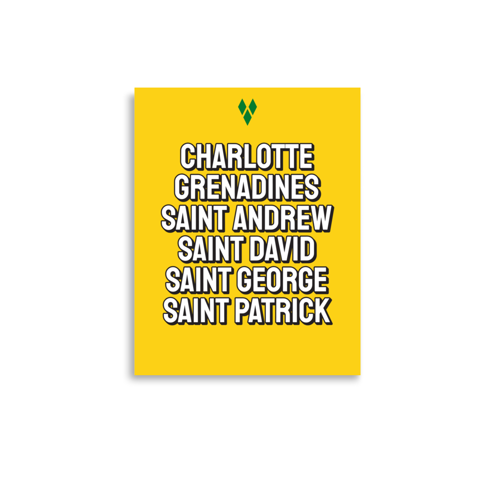 Saint Vincent and The Grenadines Parishes Poster in Bold Yellow