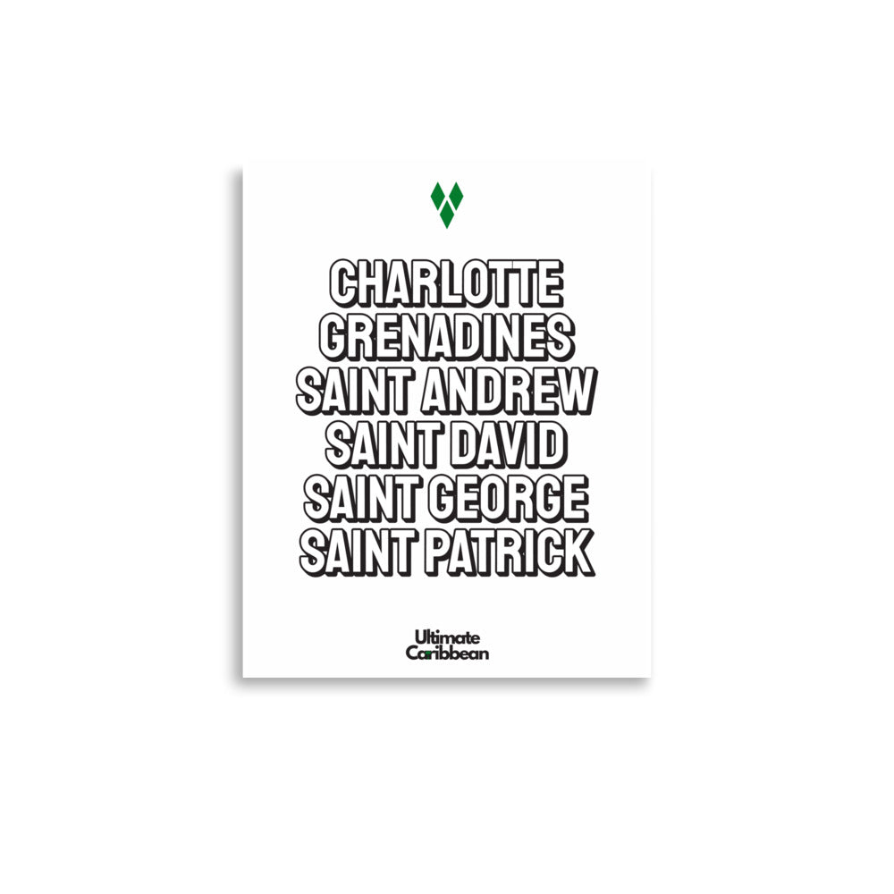 Saint Vincent and The Grenadines Parishes Poster in White