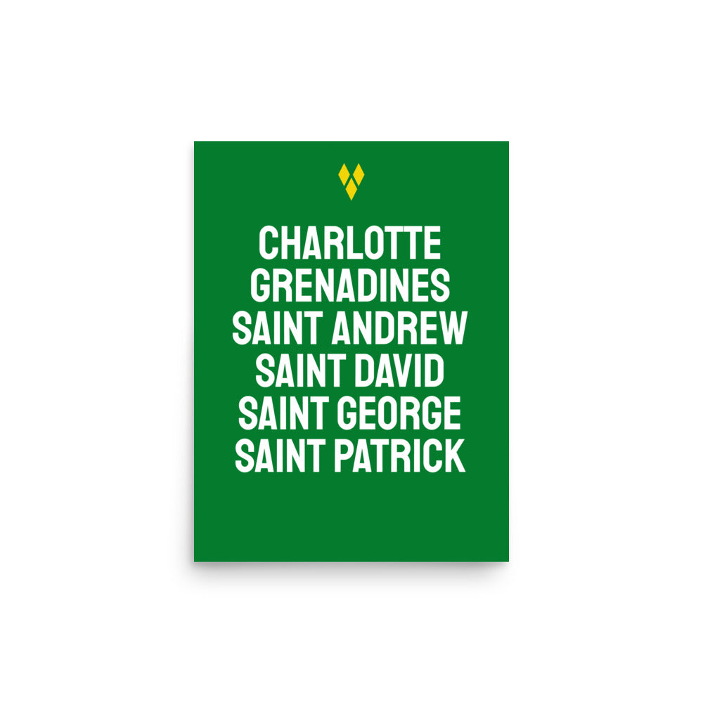 Parishes of Saint Vincent and the Grenadines Poster in Bold Green