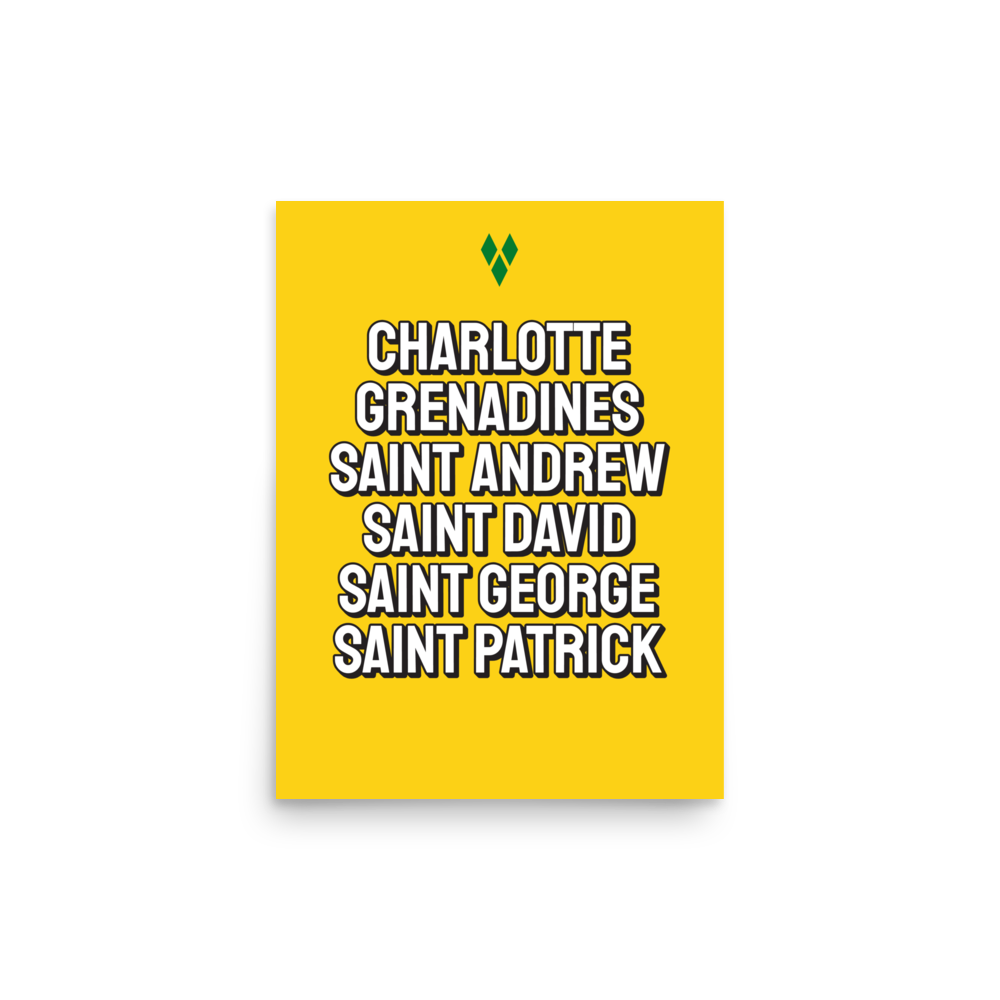 Saint Vincent and The Grenadines Parishes Poster in Bold Yellow