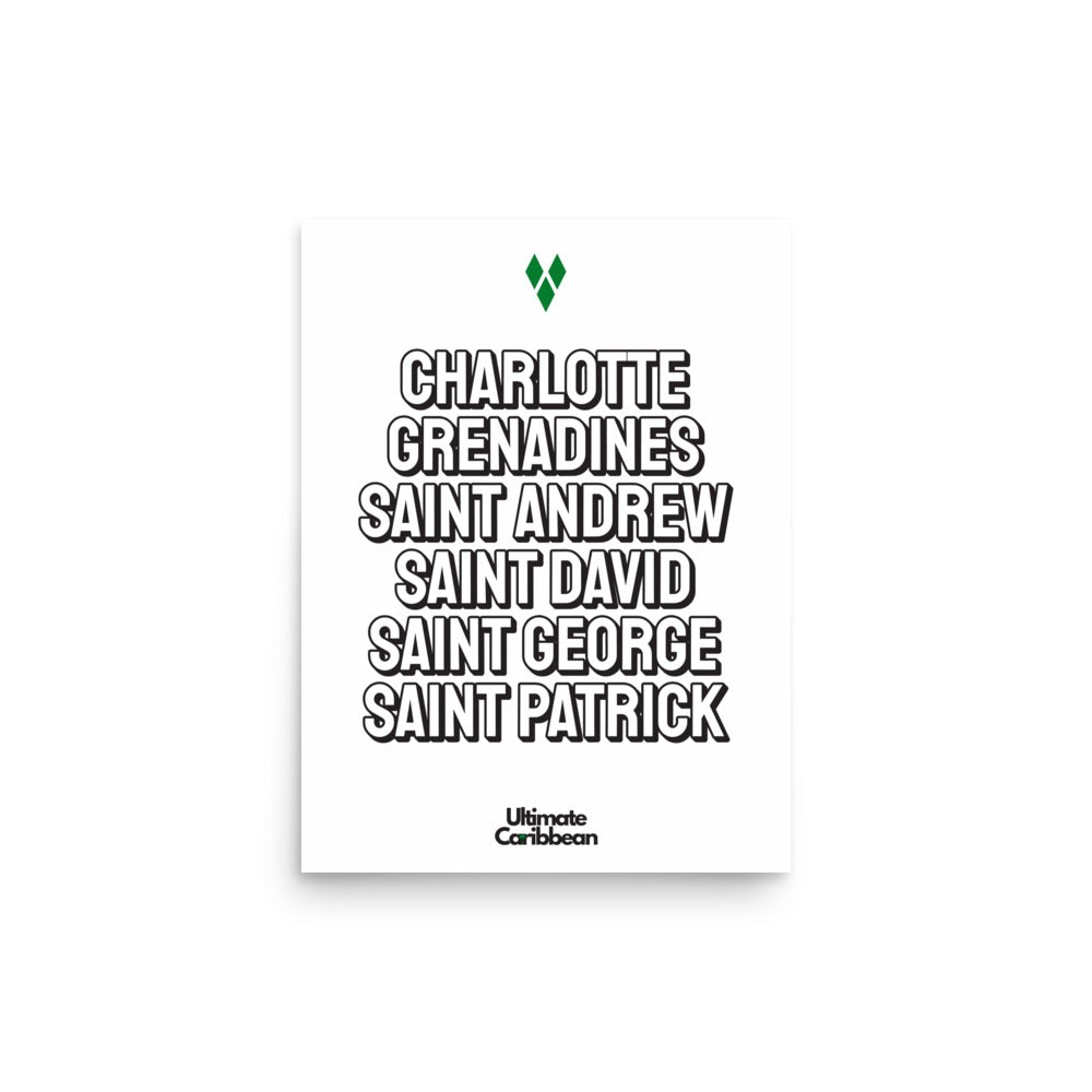 Saint Vincent and The Grenadines Parishes Poster in White