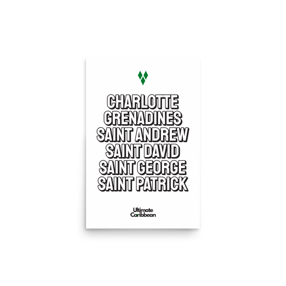 Saint Vincent and The Grenadines Parishes Poster in White