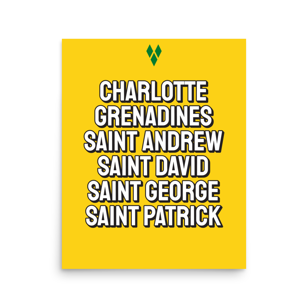 Saint Vincent and The Grenadines Parishes Poster in Bold Yellow