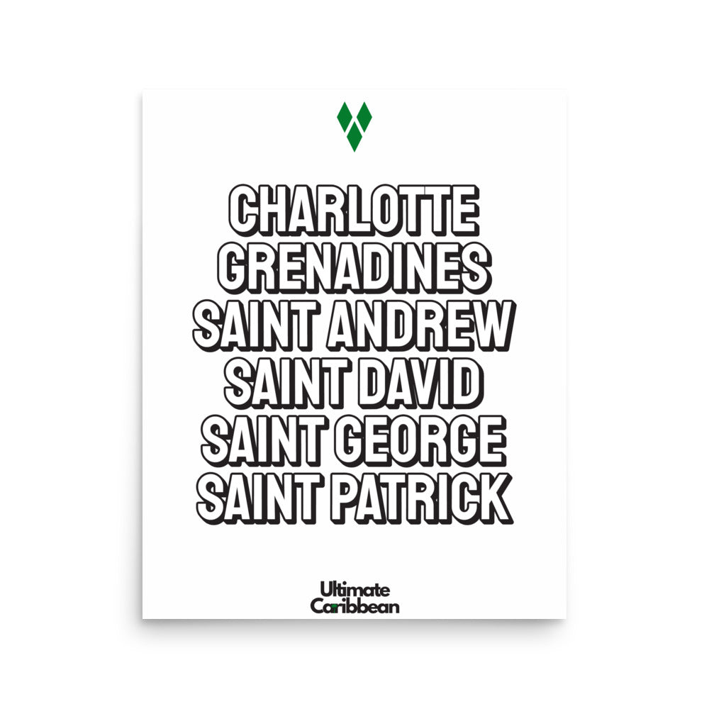 Saint Vincent and The Grenadines Parishes Poster in White