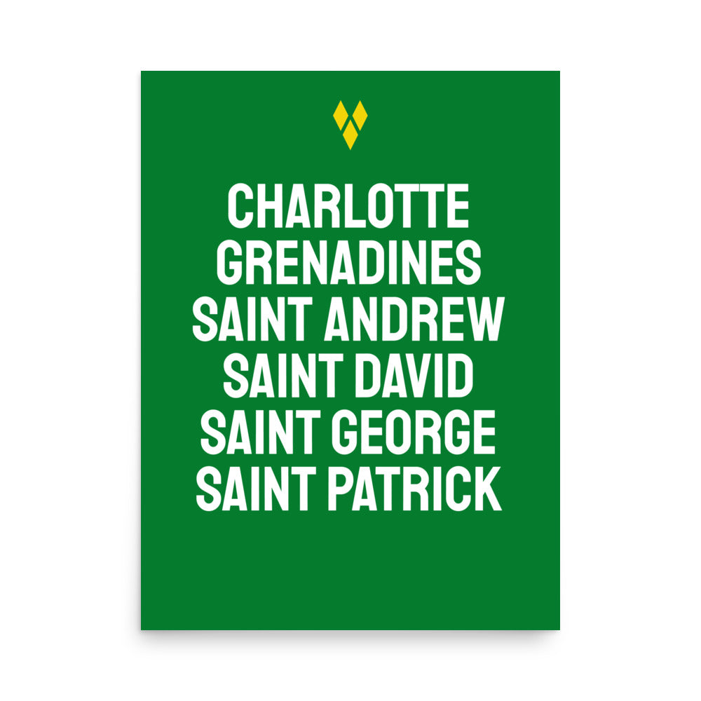 Parishes of Saint Vincent and the Grenadines Poster in Bold Green