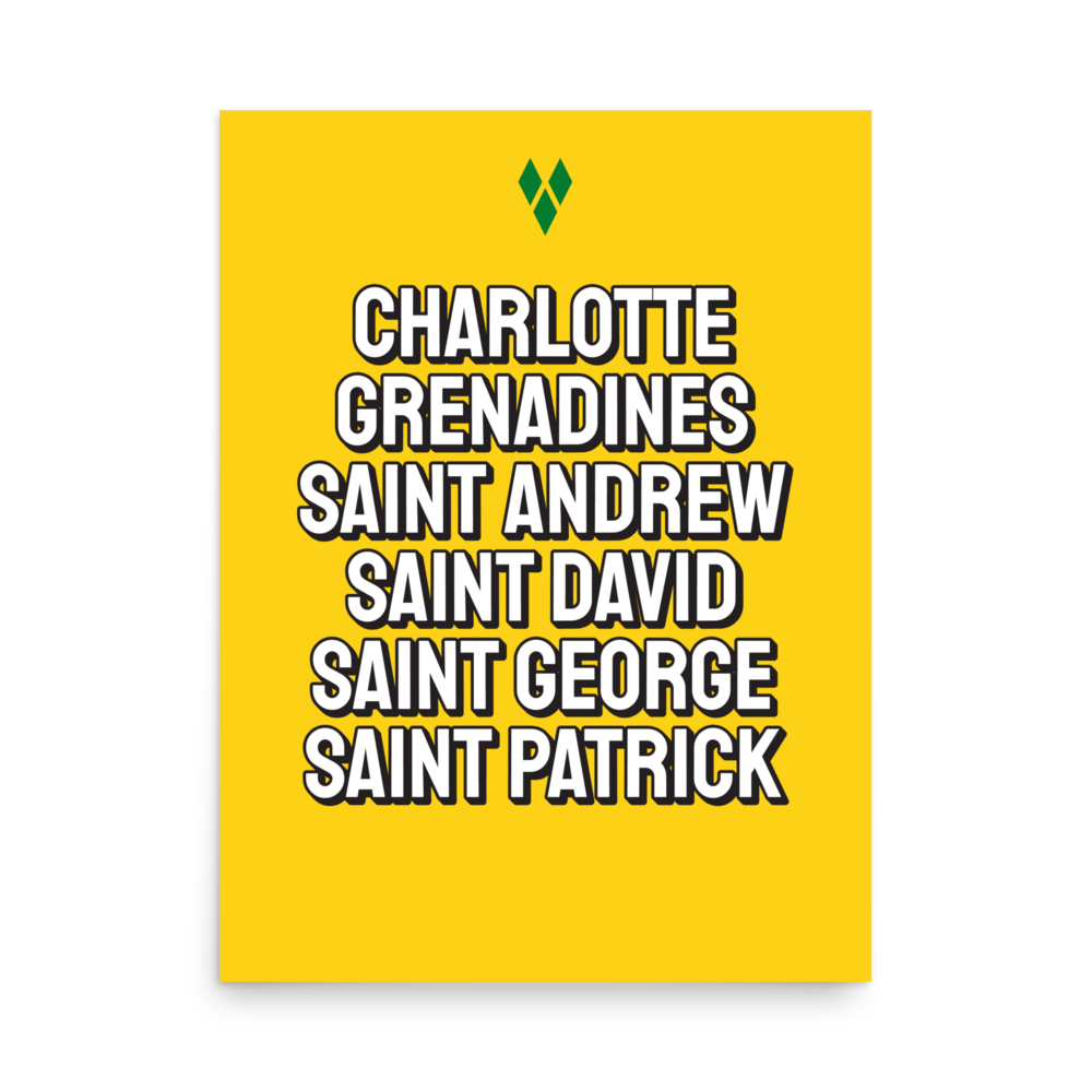 Saint Vincent and The Grenadines Parishes Poster in Bold Yellow