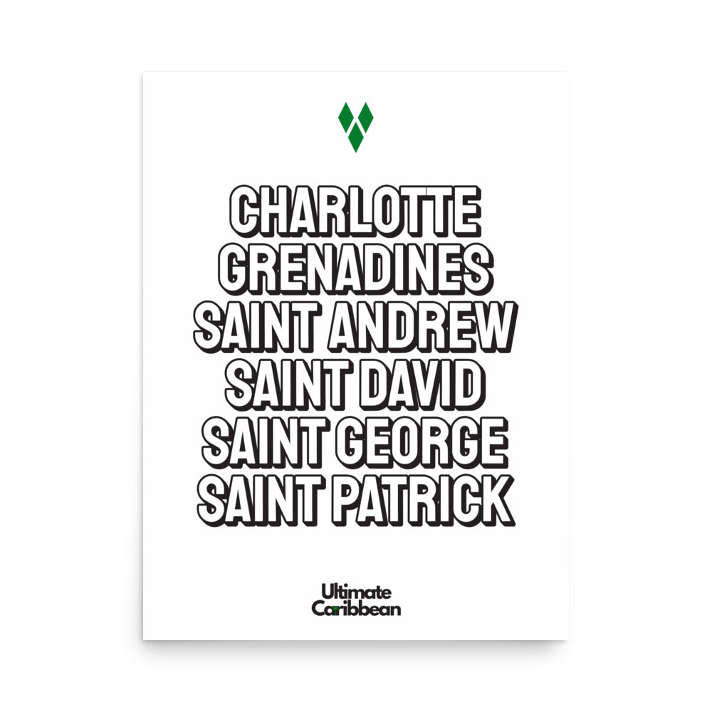 Saint Vincent and The Grenadines Parishes Poster in White