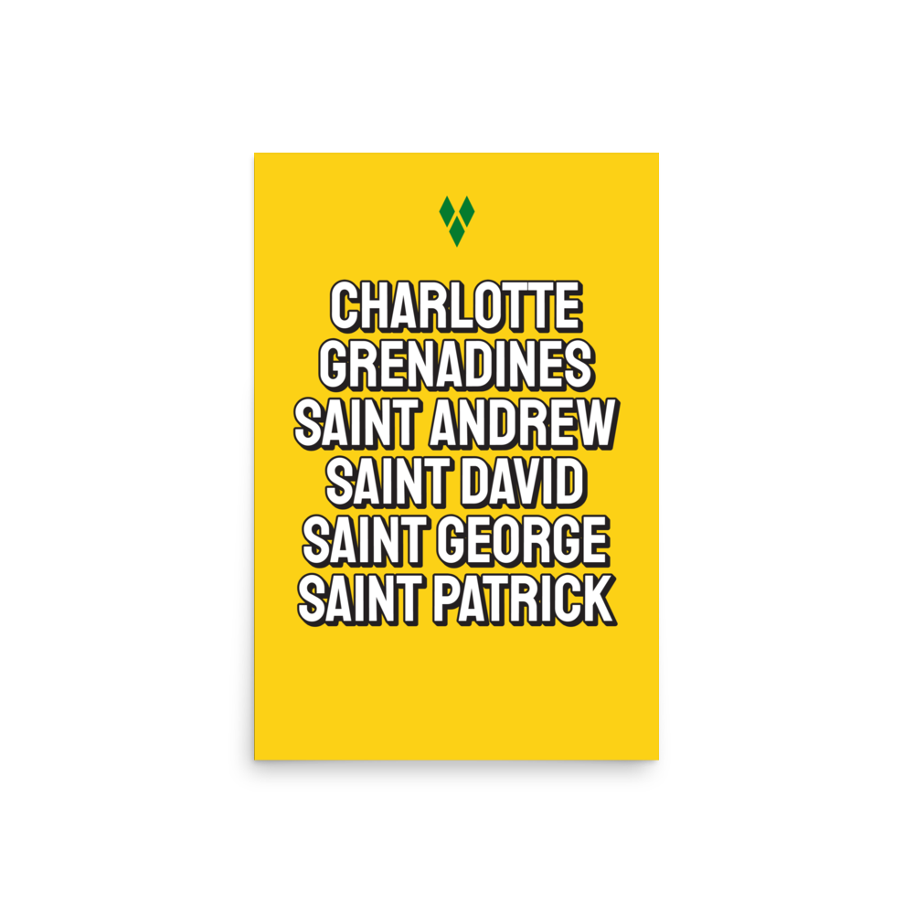 Saint Vincent and The Grenadines Parishes Poster in Bold Yellow