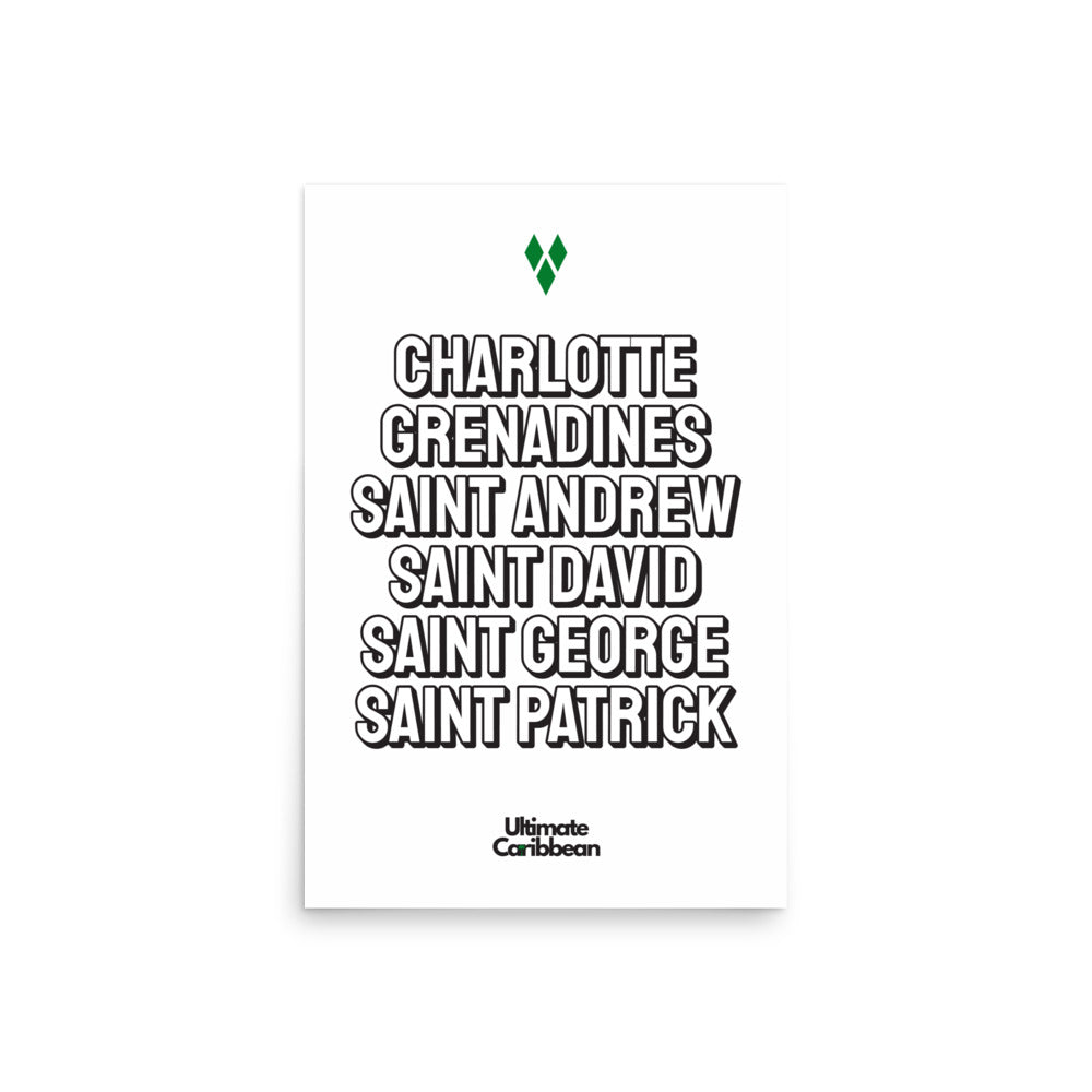 Saint Vincent and The Grenadines Parishes Poster in White