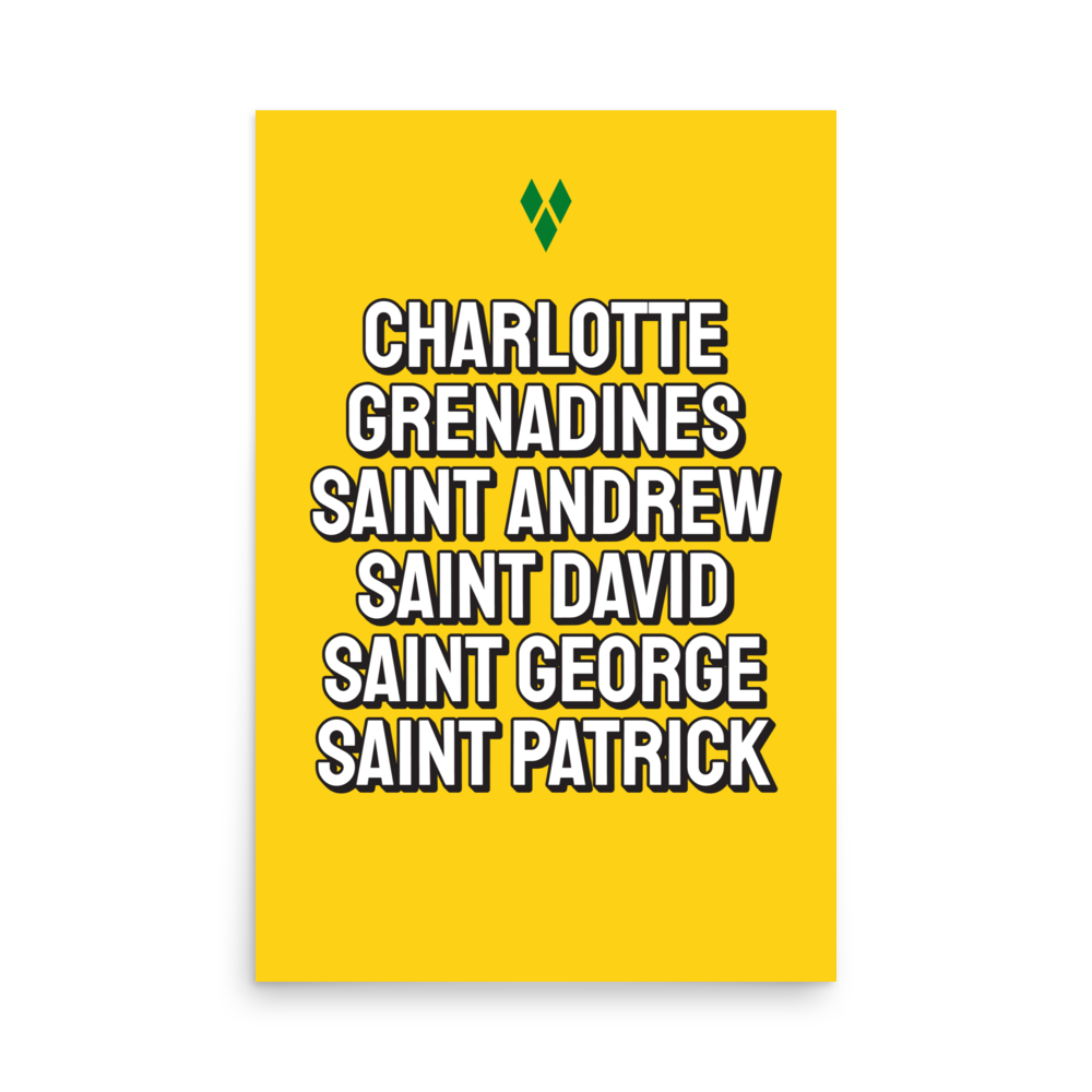 Saint Vincent and The Grenadines Parishes Poster in Bold Yellow