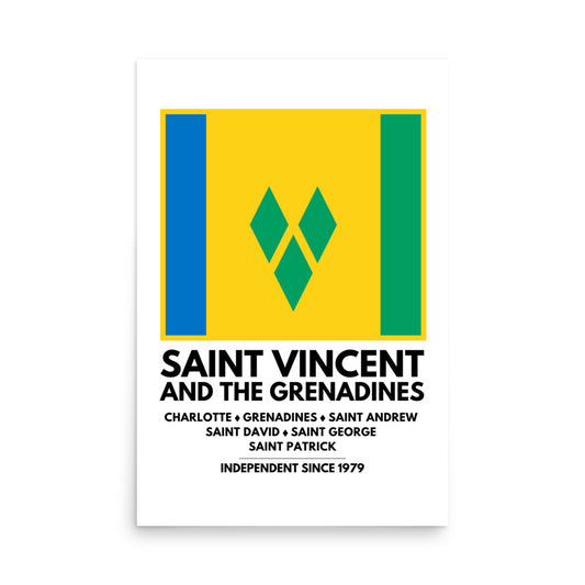 Saint Vincent and The Grenadines Framed Flag and Parishes Poster