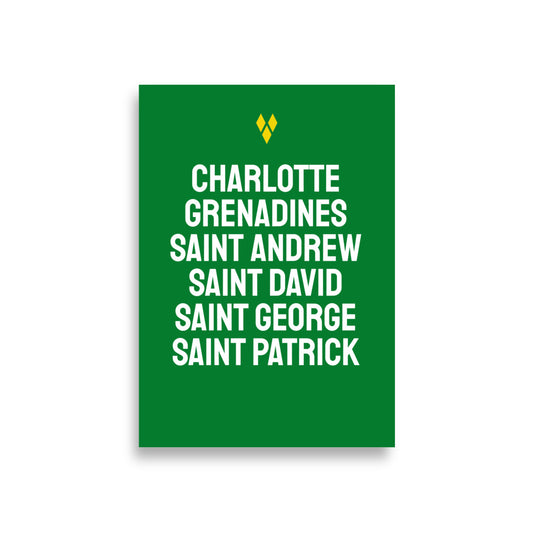 Parishes of Saint Vincent and the Grenadines Poster in Bold Green