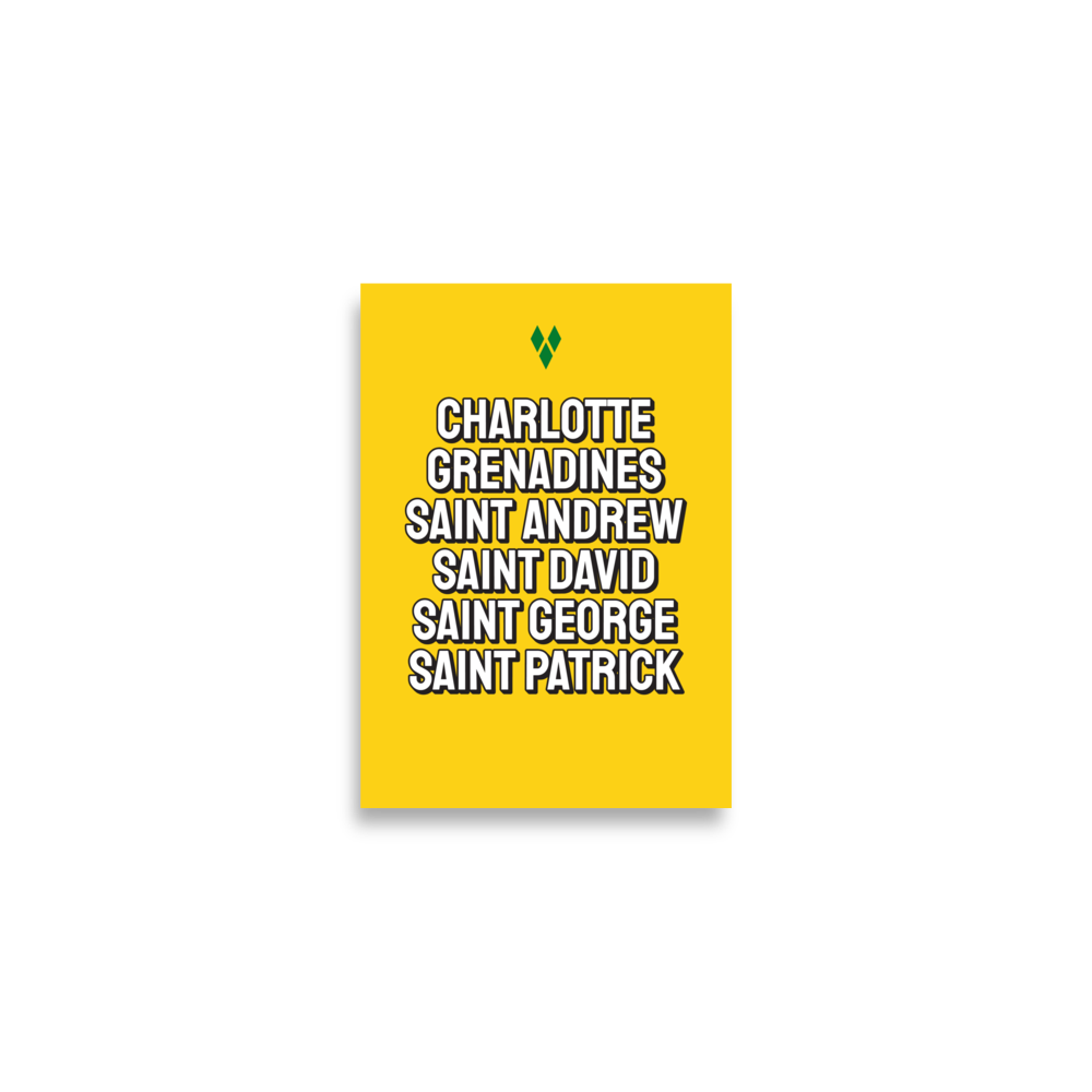 Saint Vincent and The Grenadines Parishes Poster in Bold Yellow